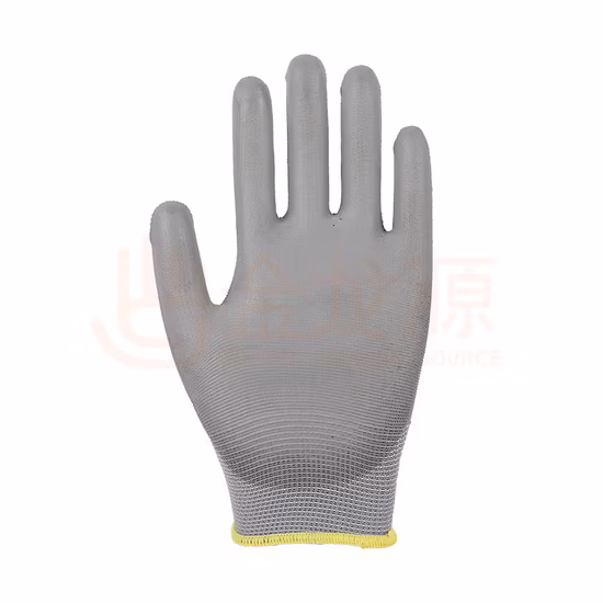 Gants de travail de protection en polyester de calibre 13, enduits de PU (polyuréthane), pour la sécurité du travail industriel