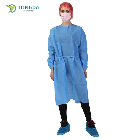 Wholesale Different Size Isolation Gown Non-Woven Blue PP with Knit Cuff Disposable Isolation Gown