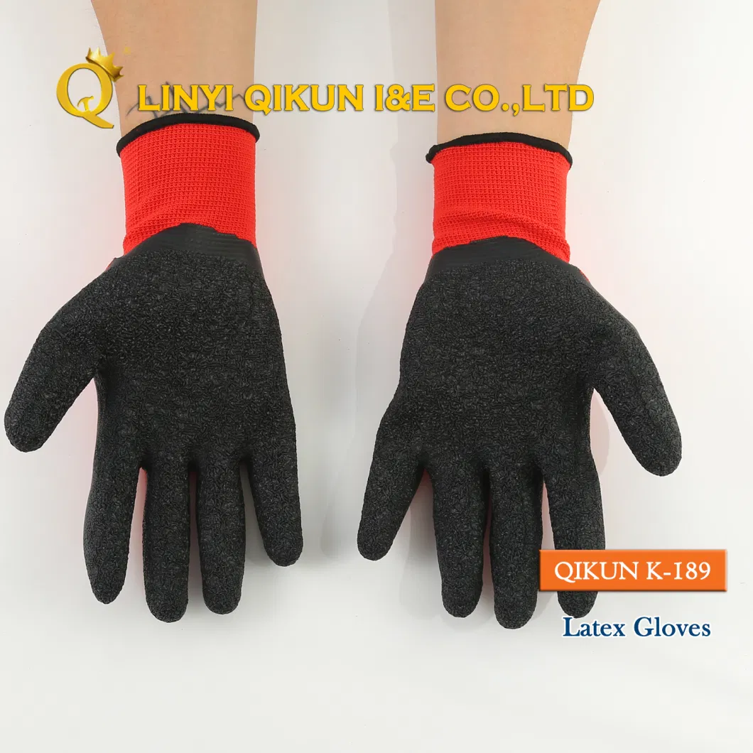 K-188 Polyester Nylon Crinkle Latex Coated Working Labor Protect Industrial Safety Gloves