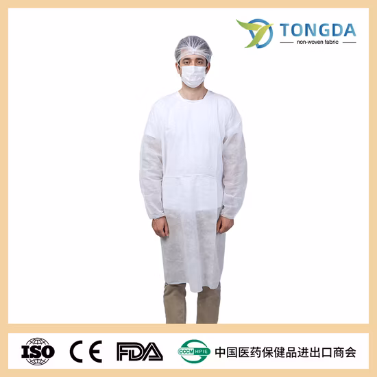 Wholesale Different Size Isolation Gown Non-Woven Blue PP with Knit Cuff Disposable Isolation Gown