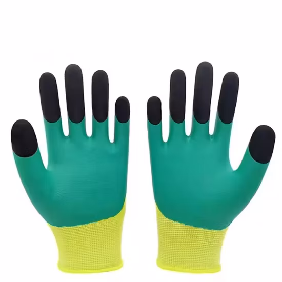 Gants de travail de sécurité du travail en polyester renforcés de doigts enduits de mousse de latex