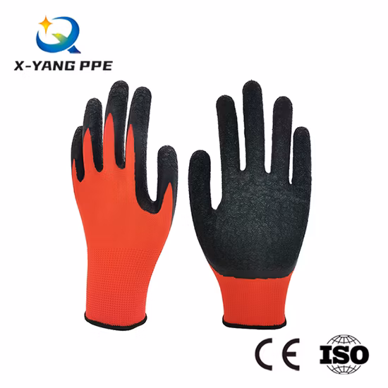 Factoryshop 13G Polyester Latex Froissé / Rides Enduit Réutilisable Travail Travail Sécurité Gants de Protection en Caoutchouc pour le Jardinage Ménage Entrepôt