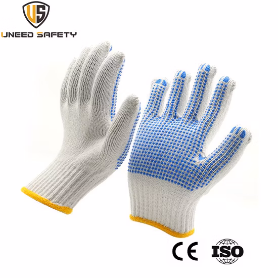 Bonnes ventes tricotées industrielles en PVC blanc naturel pointillés gants en coton de fils tricotés