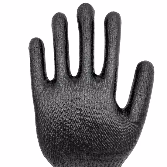 En388 ANSI5 Doublure en nylon, Hppe et fibre de verre Enduit PU (polyuréthane) Anti-coupure Résistant aux coupures Sécurité au travail Protection des mains Gants tricotés